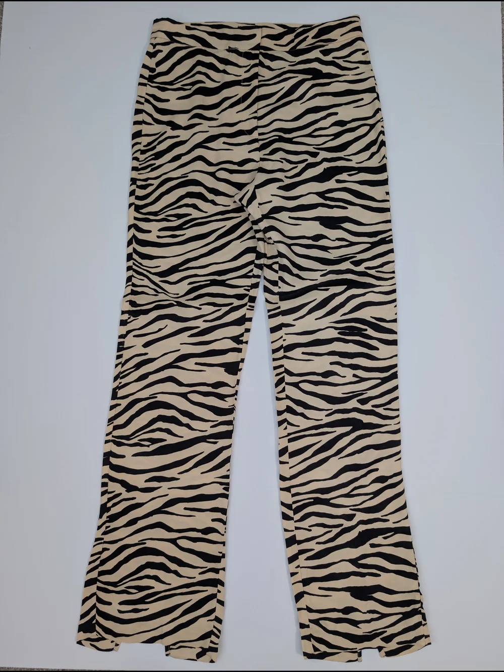 ZARA Women's Zebra Print Split Hem Straight-Leg Pants Viscose Beige Black S - Picture 4 of 13